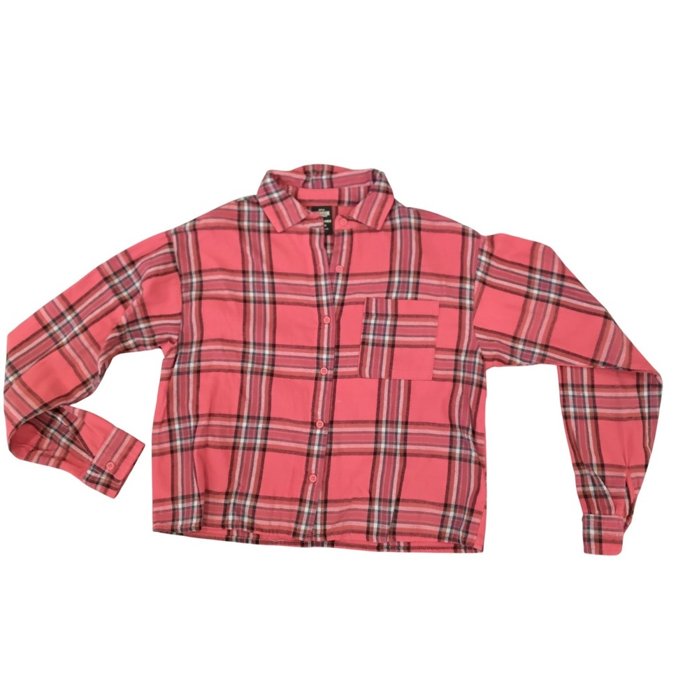 NWT‎ Stranger Things Plaid Cropped Button Up Shirt Top Graphic Novelty-XXS